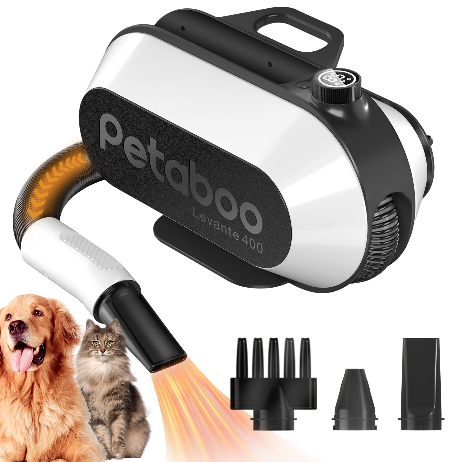 犬 ドライヤー petaboo ペットドライヤー 【ハイパワー風力で速乾 静電気除去 大風量 騒音低減】犬用ドライヤー 一体型収納 ペットヘア乾燥機 ペット用 送風機 99段風速調整 温度調整 静電気