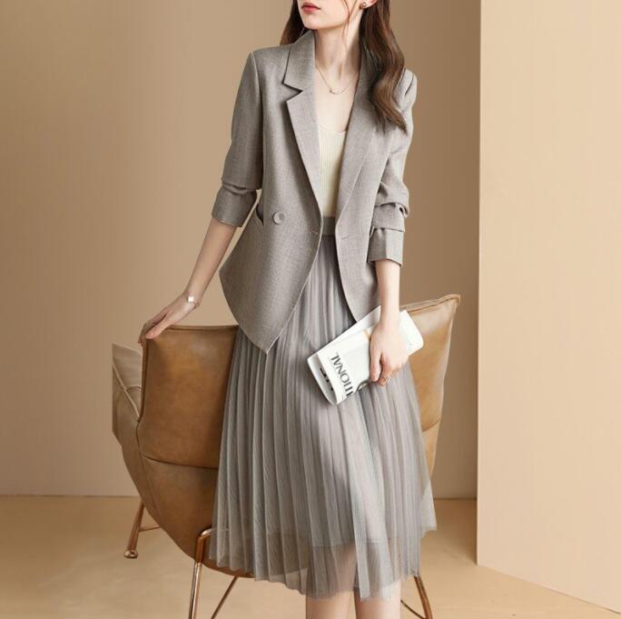 人気SALE セットアップ レディース スーツ スカートスーツ フォーマル プリーツスカート&テーラードジャケット ゆったり ロングスカート 2点セット 長袖 エレガント 通勤 OL 女性 オフィス