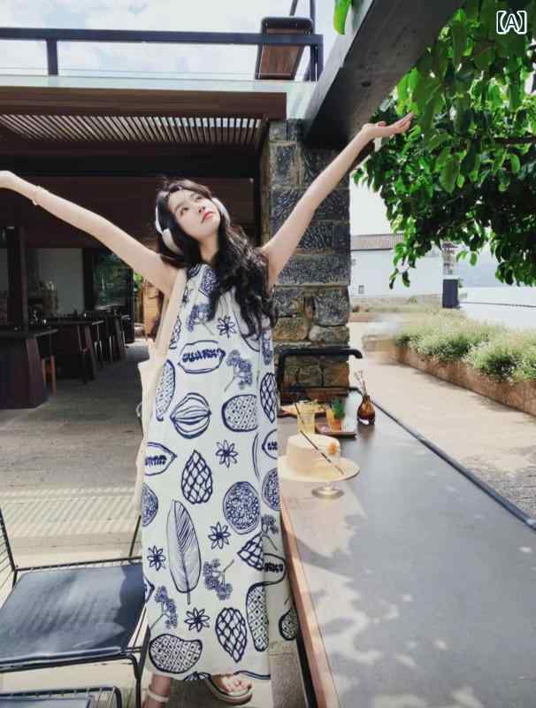 ワンピース レディース 大人 リゾート ビーチ スカート アウトフィット プリント ノースリーブ ベスト ドレス スリム ドレス 女性 夏 きれいめ