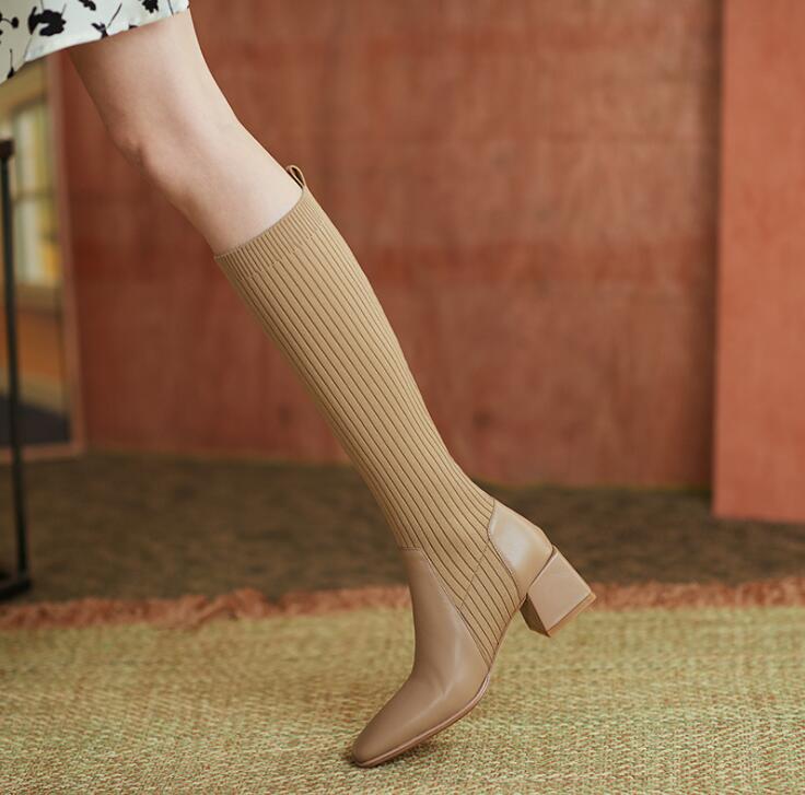 ニットロングブーツ　ロングブーツ　ソックスブーツ　靴　シューズ　レディース　ジョッキーブーツ 大きいサイズ 暖かい かわいい おしゃれ ソックスシューズ 5,646円