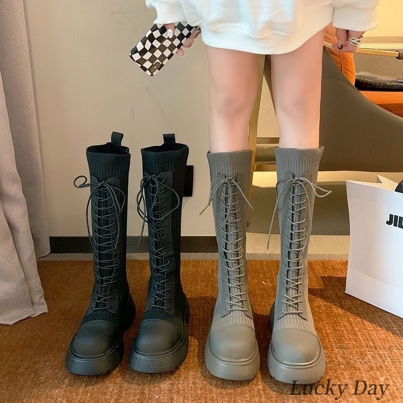 ロングブーツが復活！ロングブーツ女性新型韓国版ミリオンブーツファスナースリムブーツ厚底ダウン 5,864円