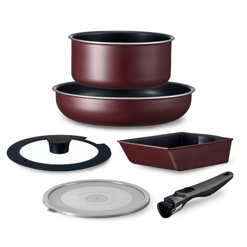 取っ手のとれるフライパン 6点セット IH/ガス火対応 TERACOAT ワインレッド EHDC-T6S