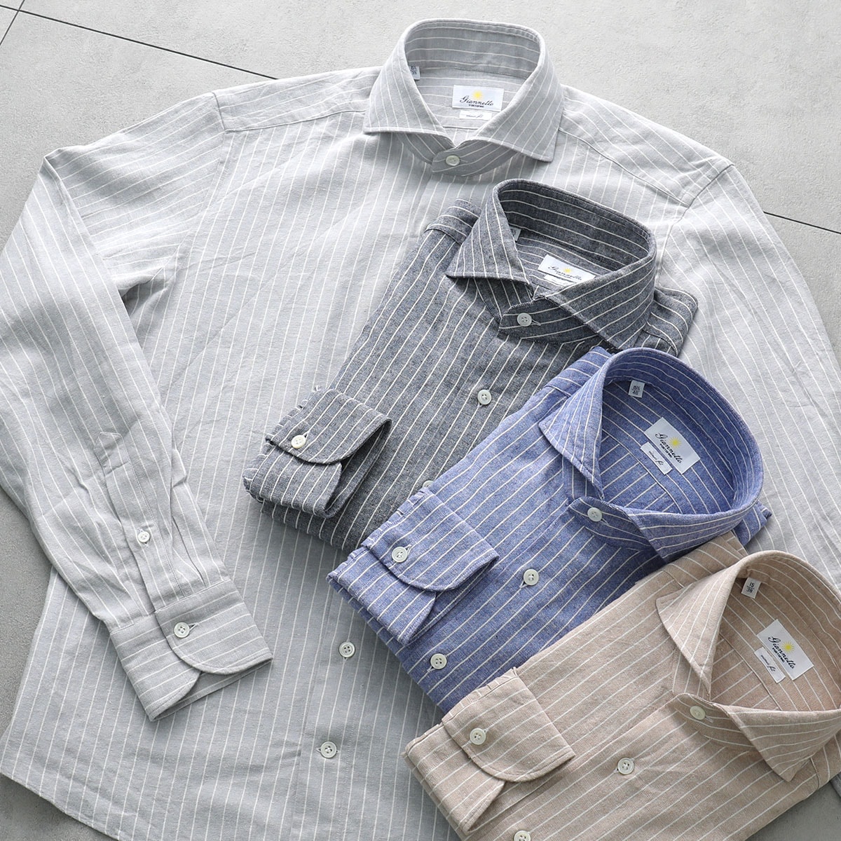 GIANNETTO ジャンネット シャツ VINCI FIT ヴィンチフィット 41848 メンズ コットン リネン カッタウェイ ストライプ 長袖 カラー4色