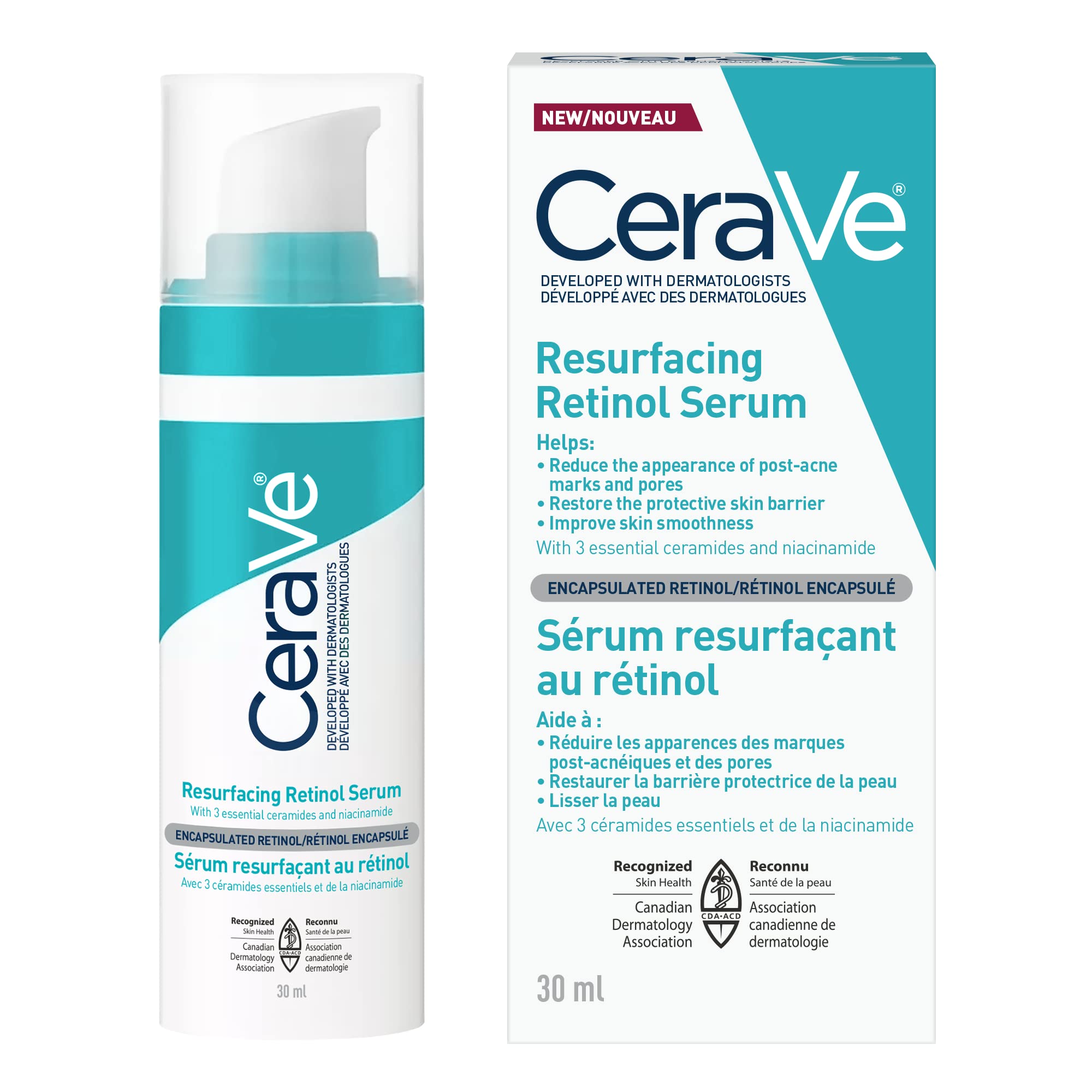 CeraVe Resurfacing RETINOL Serum For Face with niacinamide. Helps even skin tone, skin smoothness, p