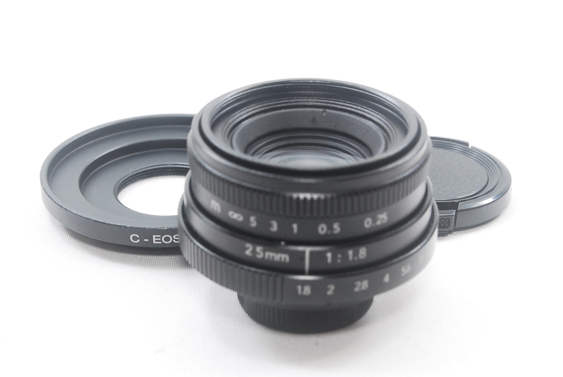 25mm F1.8 Canon C-EOS.M BK Cマウント Fujian CCTV 単焦点レンズ ミラーレス マウントアダプター