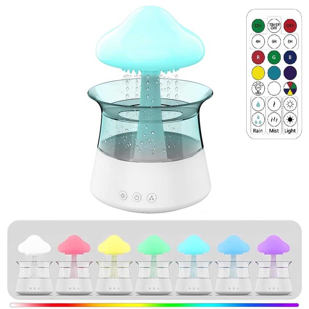 キノコ風クラウドレイン加湿器 TYPE-C給電仕様 容量300ml 2 in 1 Rain Cloud 加湿器 調節可能な7色のLEDライトリモコン付き