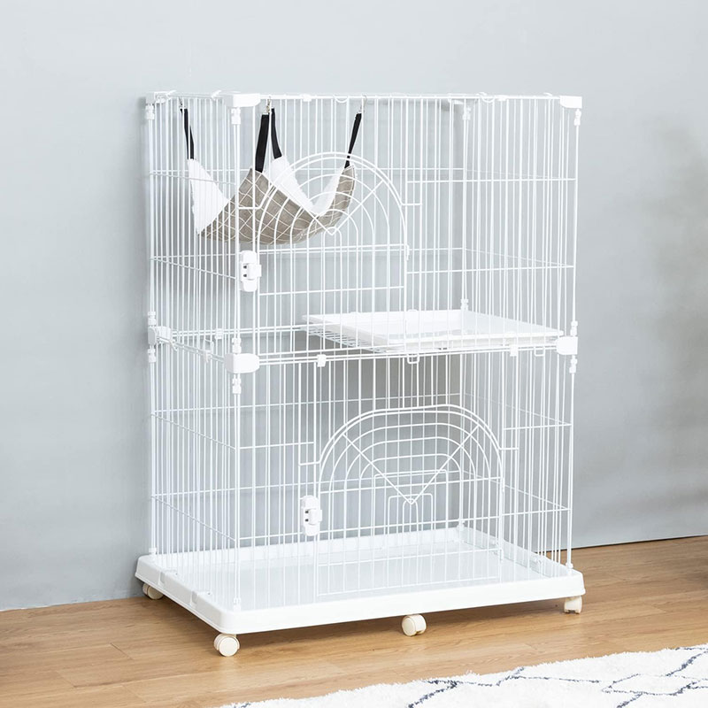猫 ケージ ラージサイズ ペットケージ サークル アイアン ホワイト 2段タイプ