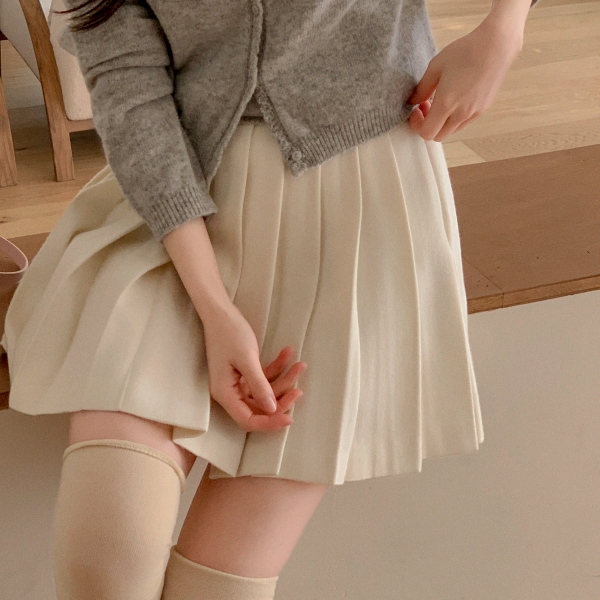 (ウール60% / ブーツコーデにぴったり / インナーパンツ裏地) ウール プリーツ ミニスカート sk7534