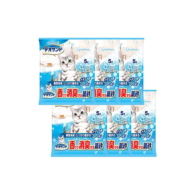 【まとめ買い】デオサンド 猫用 サンド 香りで消臭する 紙砂 ナチュラルソープの香り 30L(5L6) おしっこ ペット用品 ユニチャーム