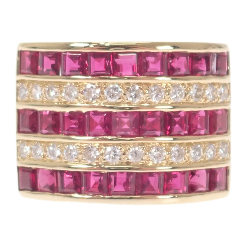 デザインジュエリー K18YG リング K18イエローゴールド 12号 ダイヤモンド ルビー レディース【Aランク】