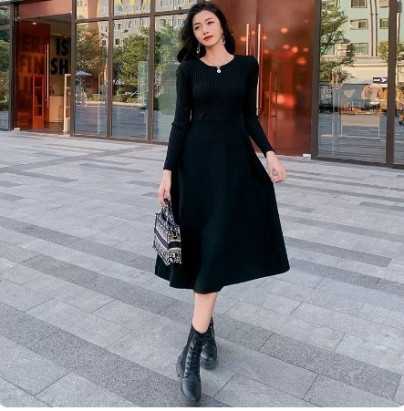 ミニワンピース ミモレワンピース ニットワンピース リブニットワンピ ウエストしぼり ミモレ丈 ミモレ 膝丈 ミニ ミニ丈 ラウンドネック タートルネック 伸縮 スリム 細身 ストレート Aライン