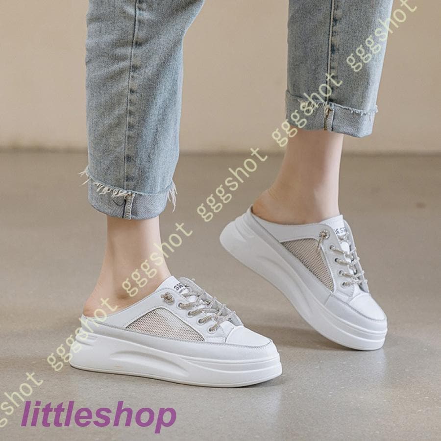 人気 かかとなし スニーカー レディース スリッポン シューズ メッシュ レースアップ スリッパ風 サンダル 歩きやすい カジュアル 靴 ローカット サボサンダル