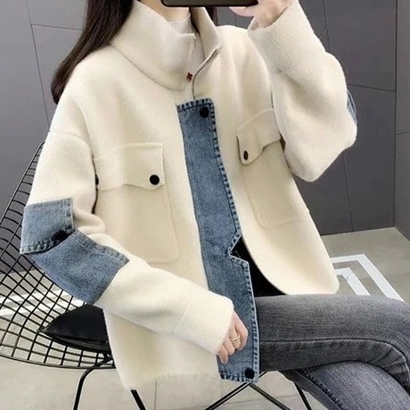 jk レディース 韓国ファッション アウター 長袖 カラーネック ハイネック ショート丈 裾ドローコード ストリング ユニーク カジュアル 秋 冬 ipum d60c08