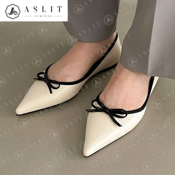 リボンスティレット レディース フラットシューズ 春 短靴 靴 1cm フラットシューズ