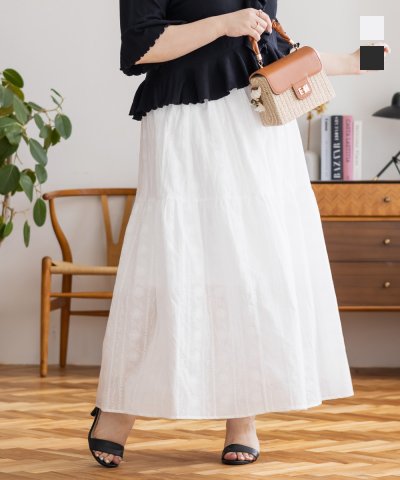 大きいサイズ レディース LL 3L 4L XL XXL XXXL 刺繍ティアードレーススカート