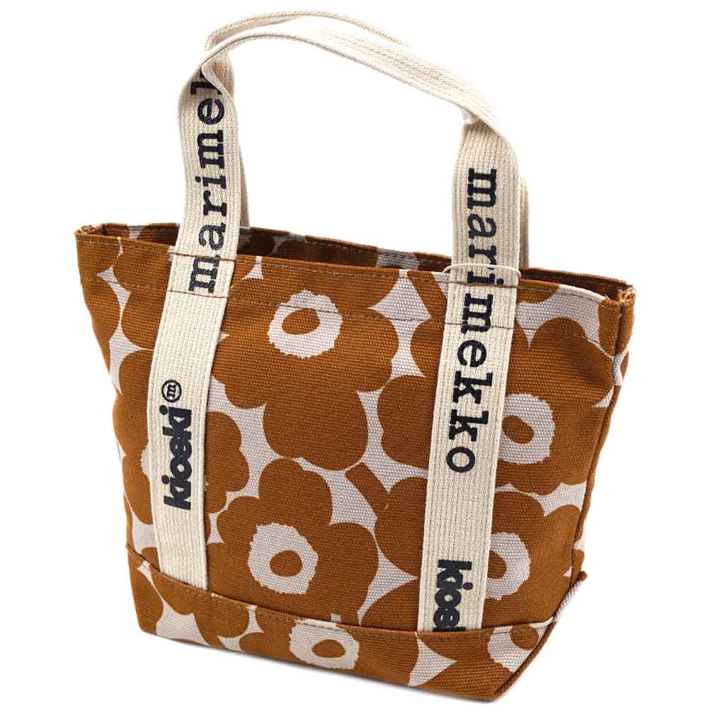 マリメッコ バッグ トートバッグ ハンドバッグ ロゴ 花柄 コットン ブラウン×ベージュ ウニッコ marimekko Carrier Mini 092459 878