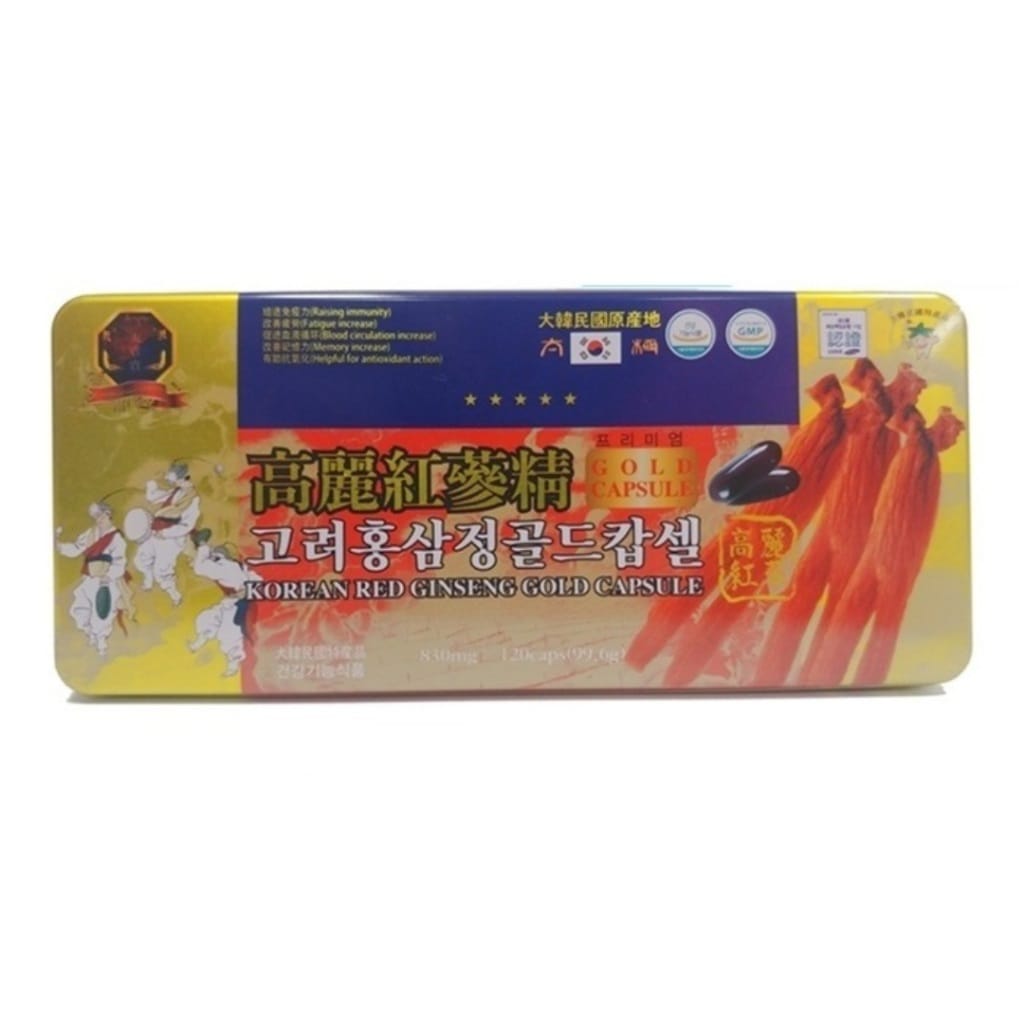 韓国産6年紅参ゴールドカプセル 830mg x 120キャップ(99.6g)