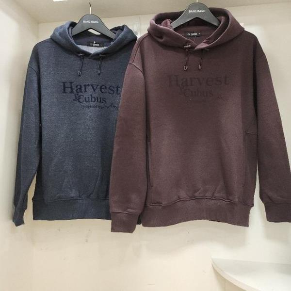 HC15 冬 メンズ オーバーフィット起毛レタリング フード付きTシャツ 両サイドポケット CTL6 (S41935277)