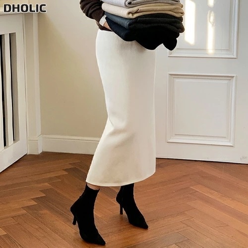 ニット裏起毛ウエストゴムスリットロングスカート・1948918