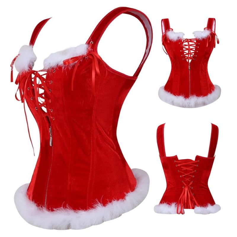 サンタクロース ホワイトファー コルセット S M L ベルベット 赤色 レッド クリスマス ボディースーツ コスプレ 衣装 コスチューム SM ボンデージ 大人 仮装 拘束具 セクシー mt541