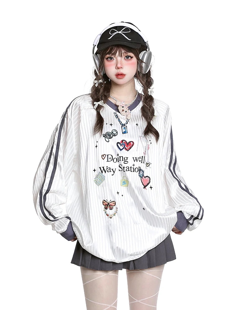 秋冬 トレンド トップスバイカラー甘辛MIX長袖 かわいいTシャツレディース韓国風ロゴ衣装ルーズゆったりカジュアルおしゃれサイズスリーブシルエットファッション系サイドシャツフットスウエット