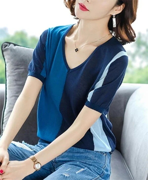 スリムフィット トップス 怠惰な風 ニット Vネック カレッジ風 エレガント 新着 アイスシルク カジュアル 半袖 薄手 半袖 百掛け 女性 ファッション 気高い 【10点セット】今からまで!