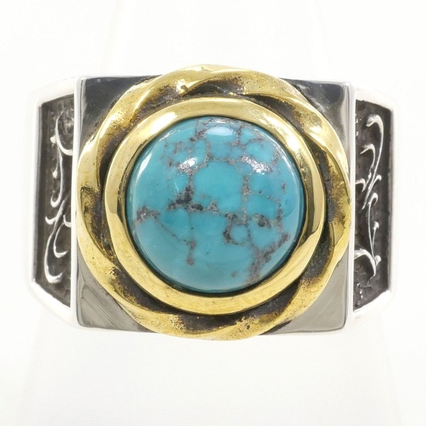 FLEX SORA シルバー YGメッキ リング 指輪 17号 ターコイズ ジュエリー 中古