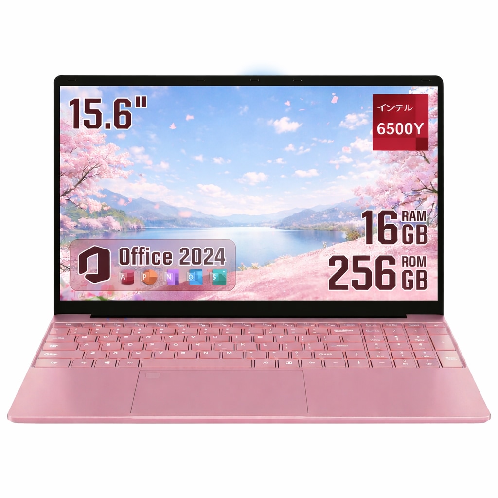 ノートパソコン 【Office2024搭載 Win11 Pro】16GB メモリ 512GB SSD/15.6インチ FHD高画質 薄型・軽量1.6kg ノートパソコン ピンク/ テンキー付き