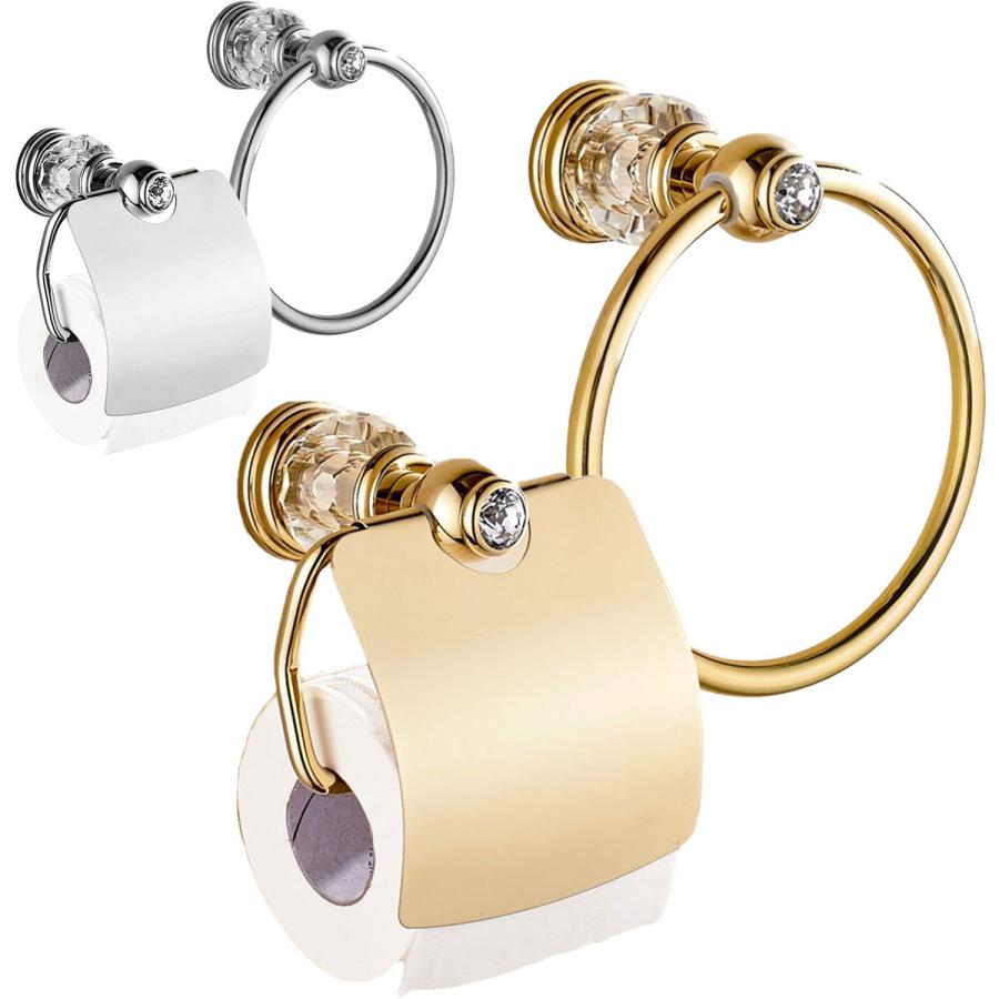 ２点セットトイレットペーパー ホルダー ゴールド おしゃれ アンティーク 金 カバー タオルリング タオル掛け トイレ インテリア