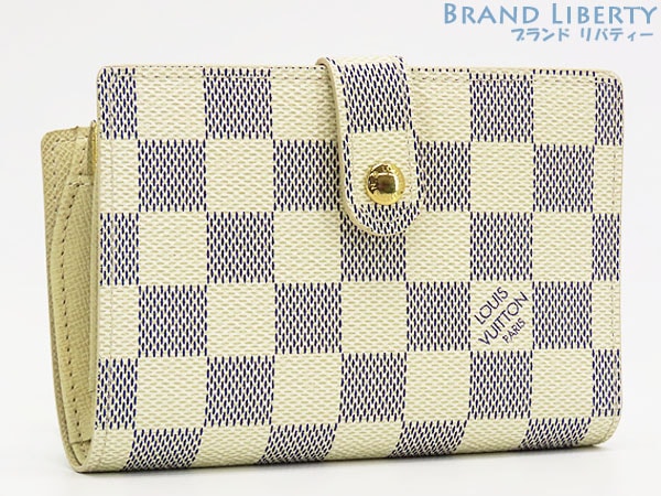 ほぼ新品ルイヴィトンダミエアズールポルトフォイユヴィエノワ二つ折りがま口財布コンパクト財布ホワイトN61676