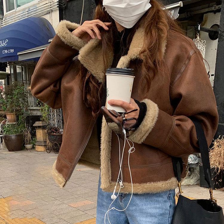 秋冬　革ジャン　レディース　レザージャケット　裏起毛　アウター　ムートンコート　レディースジャケット　ムートンジャケット　ライダース ふわふわ　暖かい