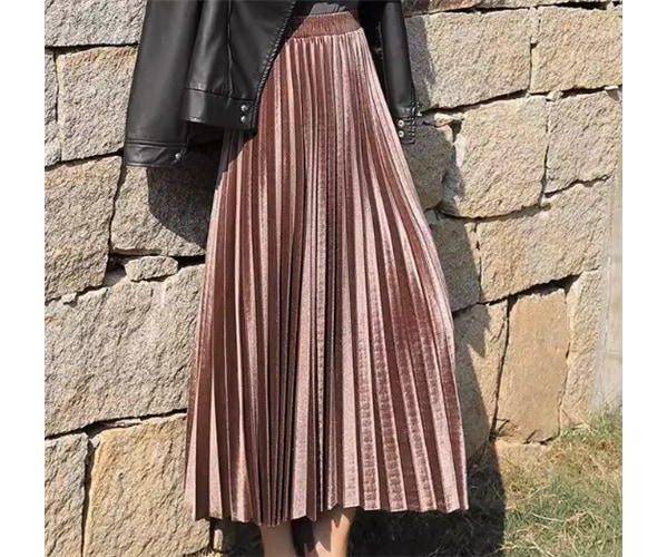 レディース スカート プリーツスカート 膝下 ミモレ Aライン フェミニン ハイウエスト 薄手 ベルベット かわいい 大人可愛い きれいめ シンプル カジュアル 上品 おしゃれ ガーリー クール