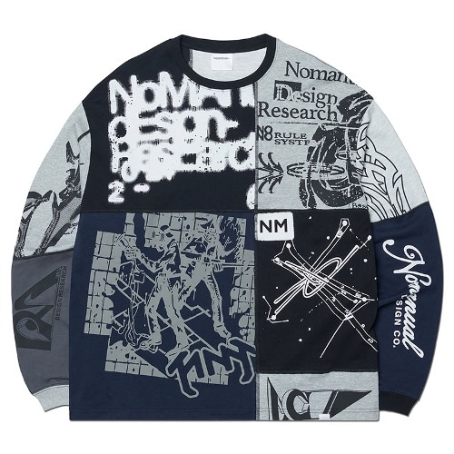 【NOMANUAL】 MIXED GRAPHIC LONG SLEEVE TEE : MIXED BLACK