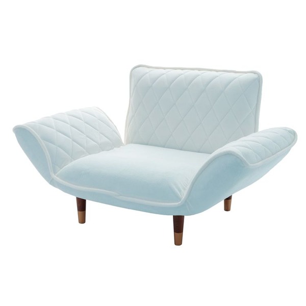 大人かわいいカウチソファ 1人掛け ダイヤモンドキルト ブルー