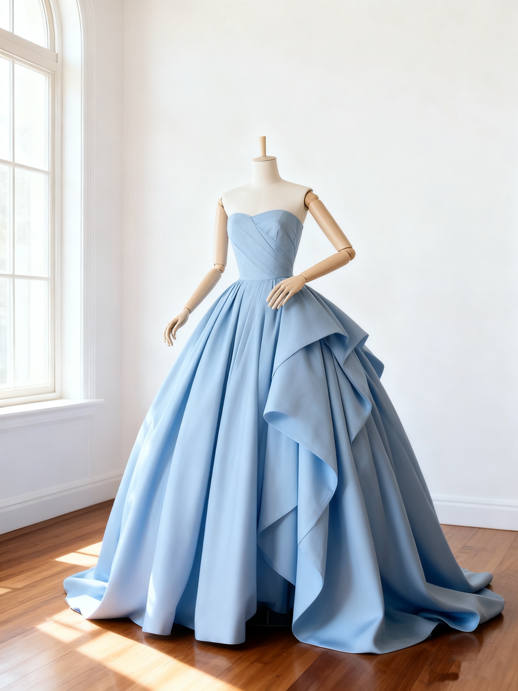 カラードレス 爽やかで優しいブルー ビスチェドレス アシンメトリードレス 華やかなトレーン 結婚式 演奏会/音楽会