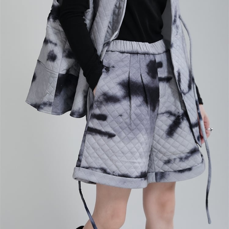 ボトムス ボトム パンツ ロースアップ ハーフパンツ キルティング タイダイ ウエストゴム ハイウエスト ラフパンツ スウェット パンツ ショート パンツ ハイ ウエスト ストレッチ lout