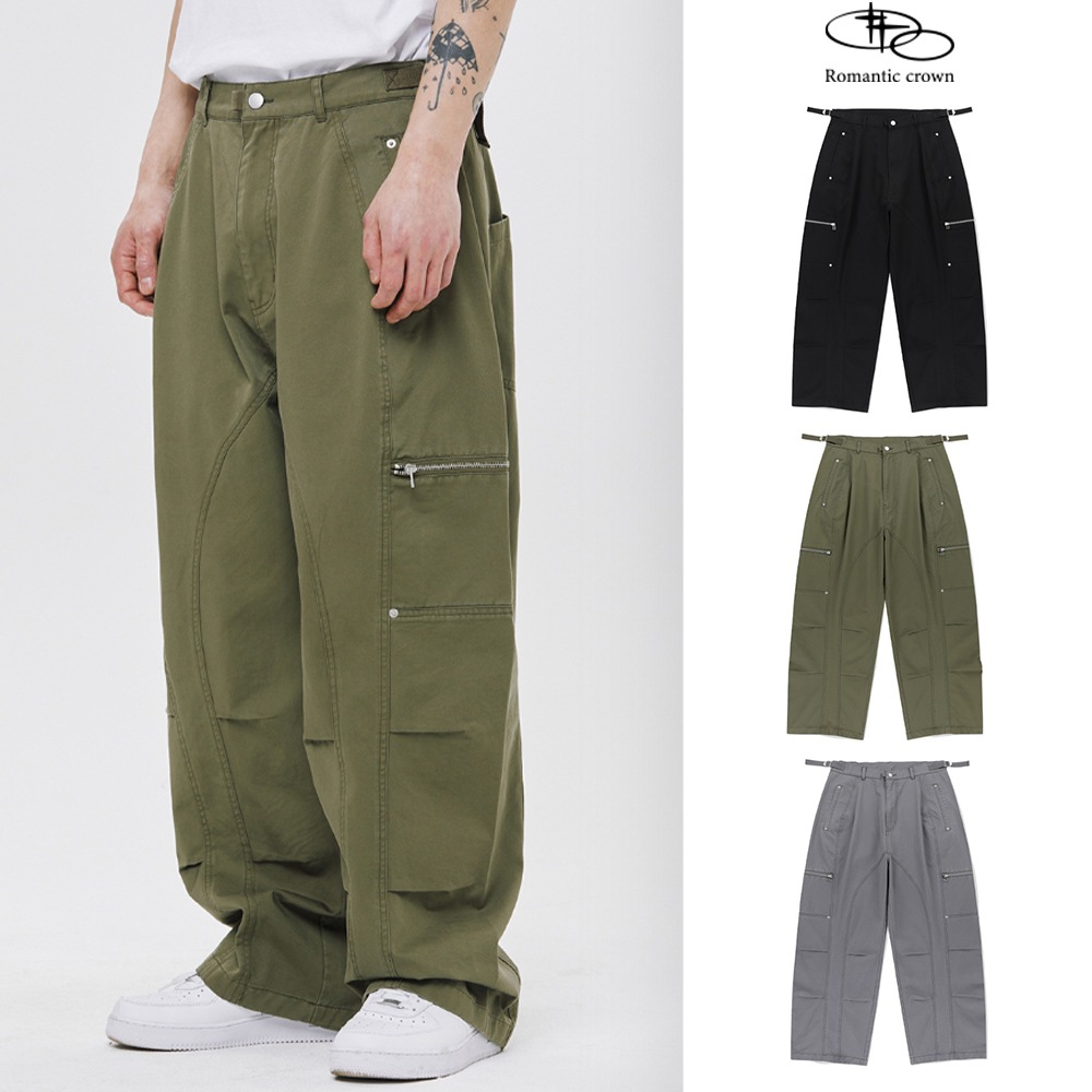 【ROMANTIC CROWN】 BIKER WASHED WIDE PANTS