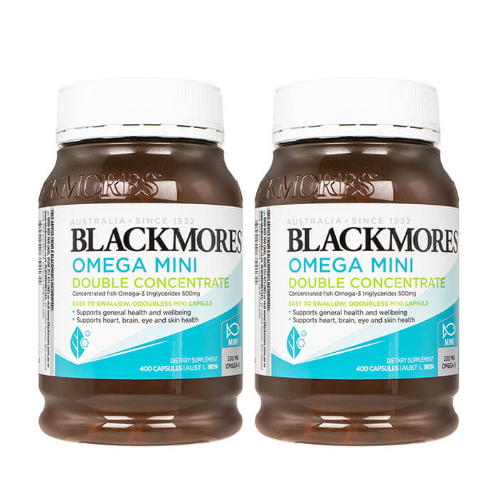 オメガミニダブルコンセントレイト 400錠 2本 ブラックモアズ Blackmores フィッシュオイル 天然魚由来 EPA DHA 海外発送 日時指定不可 ヤマト国際便発送