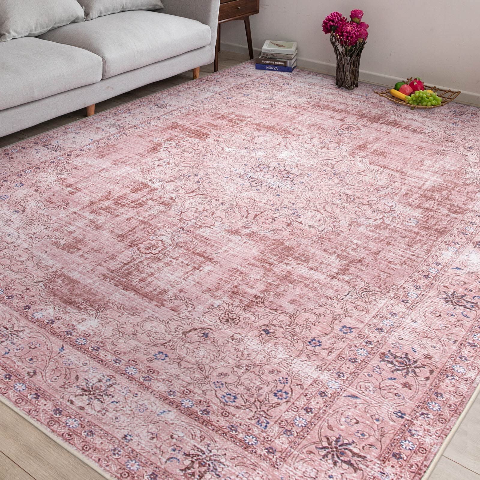 DECOMALL カーペット 3畳 ペルシャ絨毯風 ラグ 洗える 160x230CM 花柄 オールシーズン ピンク 滑り止め 防ダニ 防臭 床暖房対応