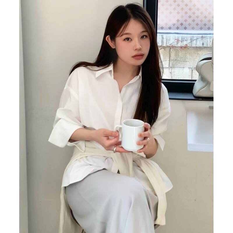 DRAWFIT WOMEN シーサーカーストライプ 隠しボタンシャツ [WHITE] DFWMSH6201WH 372979