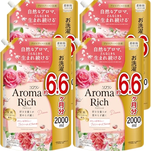 ソフランアロマリッチ 【まとめ買い 大容量】 ソフラン アロマリッチ ダイアナ(フェミニンローズアロマの香り) 柔軟剤 詰め替え メガジャンボ