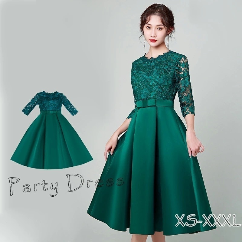 【即納】パーティードレス 結婚式 ワンピース ドレス ミモレ丈 結婚式ドレス 刺繍 ドレス お呼ばれドレス 袖あり 袖 ニ次会 フォーマル セレブ 二次会 2次会 パーティードレス ミモレ丈 フォーマ