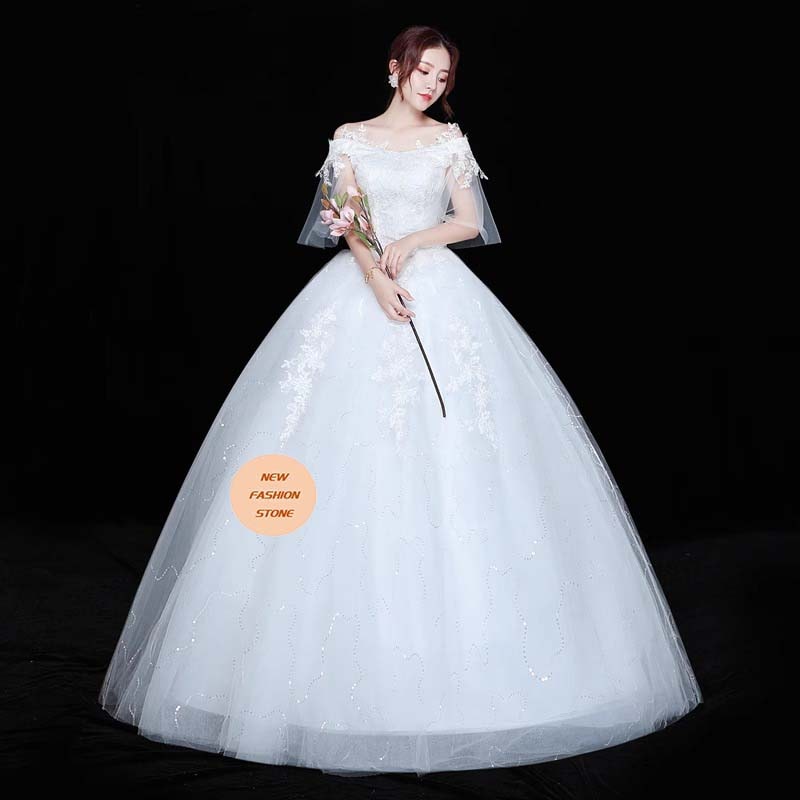 ウェディングドレス 袖あり 立ち襟 スパンコール キラキラ 素敵 キレイめ 花嫁ドレス 結婚式ドレス トレーンドレス バックリボン オシャレ 海外挙式 披露宴 6,603円