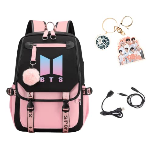 Kpop BTSS Backpack With Audio Cable USB Charging Port JIMIN SUGA JIN TAEHYUNG V JUNGKOOK JHOPE RM Ko
