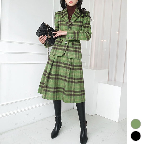 セットアップ レディース 長袖 ジャケット スカート ロング丈 ミモレ丈 チェック ハイウエスト 上品 きれいめ オフィス 秋 冬 30代 40代 50代 韓国 to25407