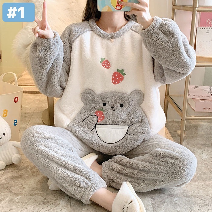 ルームウェア レディース 冬 長袖 可愛い柄 クマ 熊 うさぎ 兎 パンダ パジャマ 上下セット ロングパンツ ルームウェア もこもこ 冬 部屋着 寝巻き もこもこ ふわふわ 暖かい 可愛い 綿 秋冬