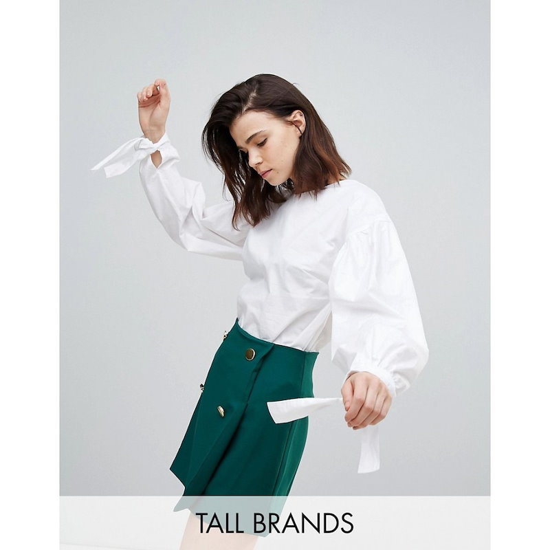 グラマラス レディース トップス ブラウス・シャツ【Glamorous Tall Smock Blouse With Ruffle Tie Cuffs】White グラマラス レディース トップス ブラウス・シャツ【Glamorous Tall Smock Blouse With Ruffle Tie Cuffs】White