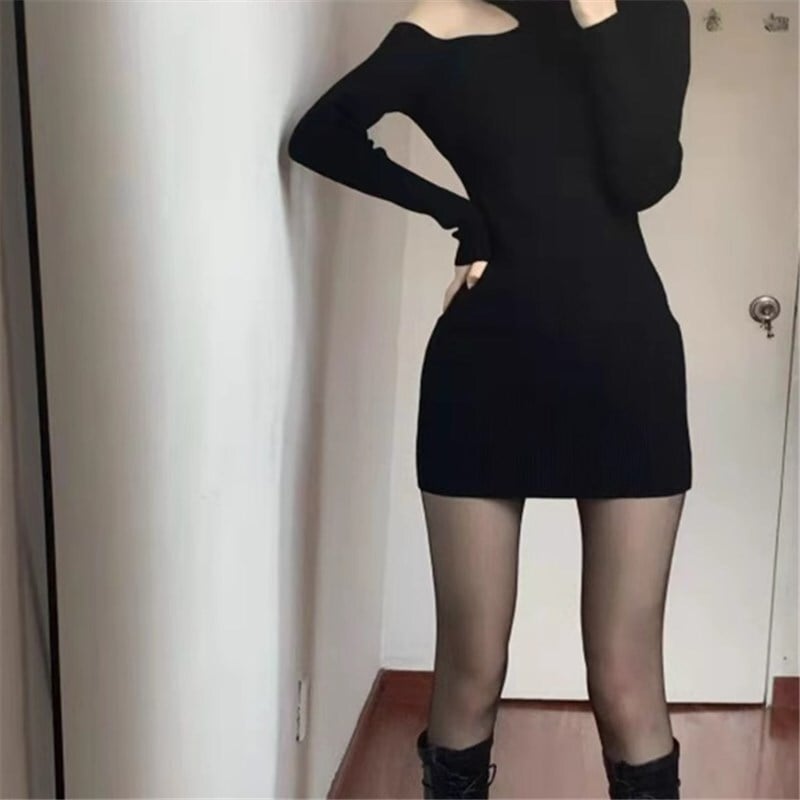 ドレス 二次会ドレス ミニドレス ミニ ミニ丈 袖あり 長袖 ラウンドネック ハイウエスト かわいい 大人可愛い きれいめ シンプル 大人 上品 おしゃれ かっこいい 大人女子 こなれ感 エレガント