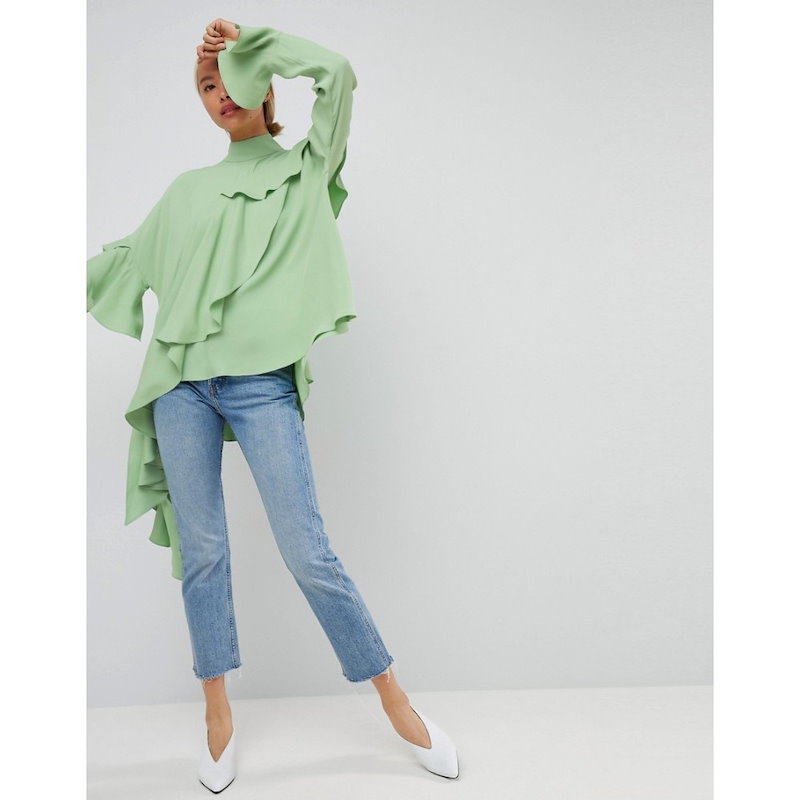 エイソス レディース トップス【ASOS WHITE Waterfall Frill Crepe Top】Mint エイソス レディース トップス【ASOS WHITE Waterfall Frill Crepe Top】Mint