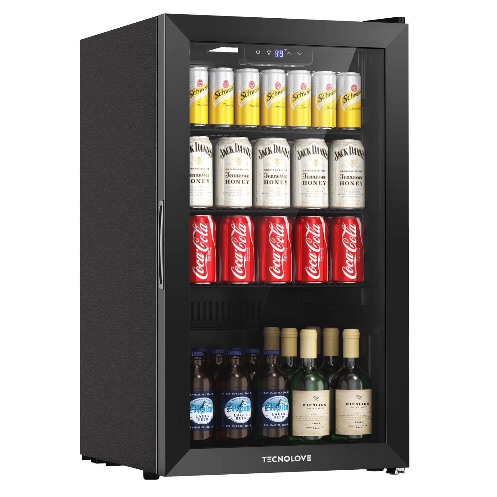 ドリンク冷蔵庫 86L 3～18℃ ファン式 幅45 自動霜取り タッチ式操作パネル搭載 左右開き 庫内灯付き コンパクト 省エネ おしゃれ 一人暮らし サブ冷蔵庫 ガラスドア 保冷庫 静音 家庭用